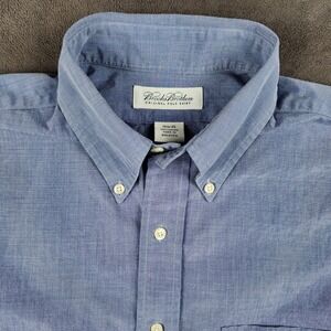 Brooks Brothers Dress Shirt Mens 15.5 35 Blue White Stripe Button Up Long Sleeve